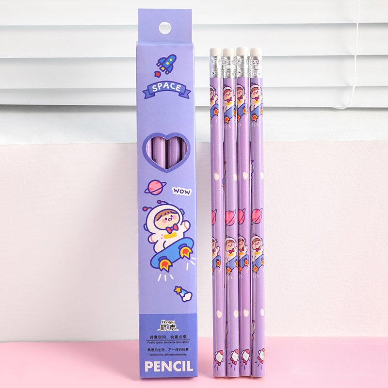 Wholesale Wooden Cartoon Astronaut Box 4 Pencils